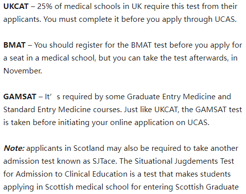英国医学院要求的入学申请需要附带的考试成绩